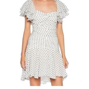 Bardot Jessi Ruched Ruffled Party Dress 4  Polka Dot White Black Romantic Pinup